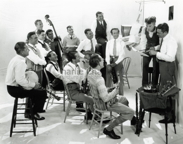 Chaplin rehearsing with the Abe Lyman Orchestra