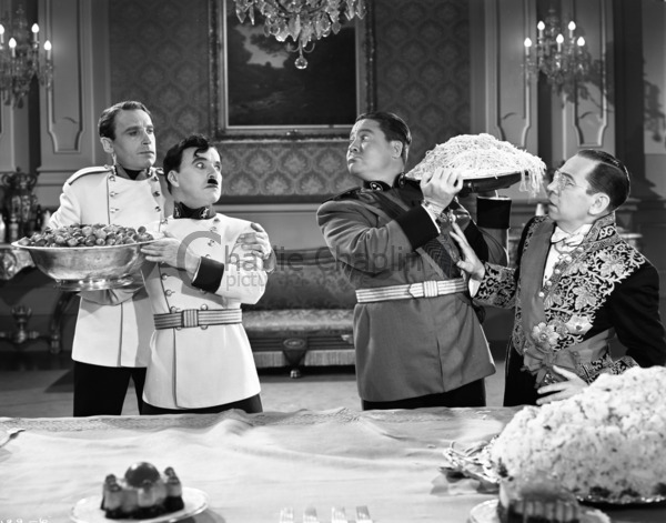 The famous food fight scene with Chaplin and Jack Oakie