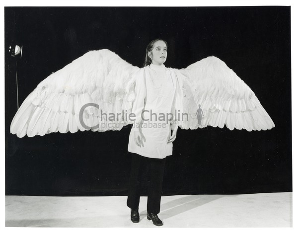 Victoria Chaplin wearing the wings that were made for The Freak