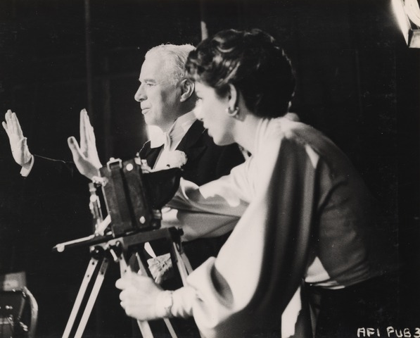 Charles Chaplin and Dawn Addams on the set of A King in New York