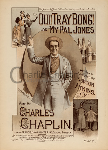 Sheet music cover for Oui! Tray Bong! or My Pal Jones as sung by Charles Chaplin Sr., 1893
