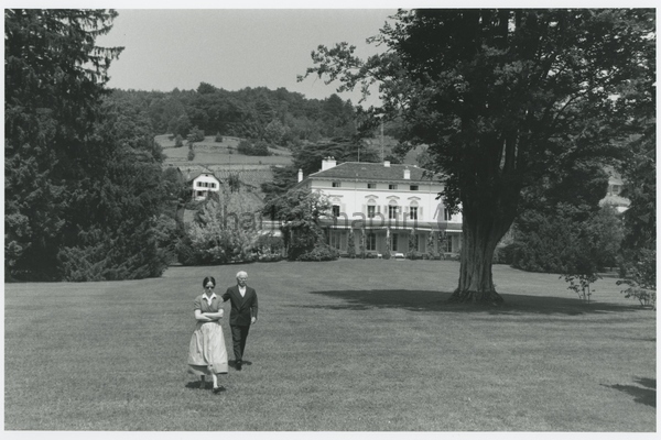 Charlie Chaplin and his wife, Oona, at the Manoir de Ban