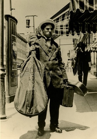 Chaplin arriving in Sacramento, California on 5 June 1911 during his first US tour with the Fred Karno company